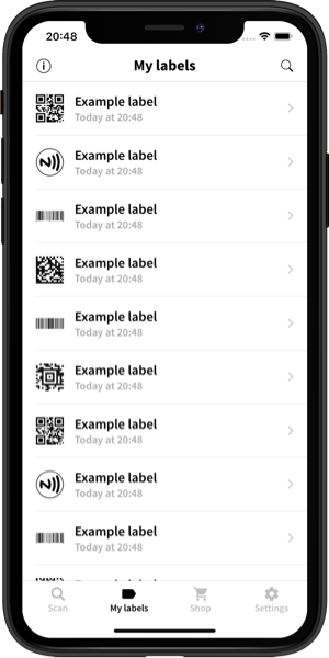 Screenshot of the Speechlabel app where the My labels tab is selected